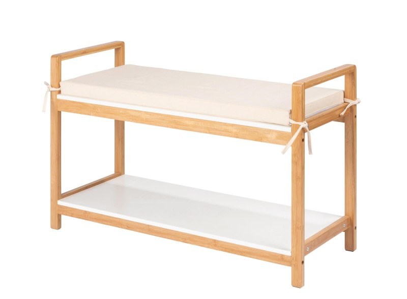 Skříňka na boty se sedadlem z imitace lněného materiálu FINJA, přírodní barva, Wenko hnědý