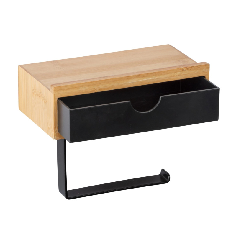 Držák na toaletní papír BAMBUSA s bambusovou zásuvkou, WENKO černá