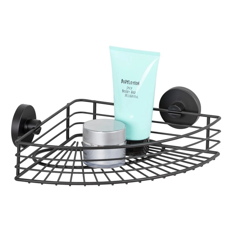 BARI Vacuum-Loc rohová sprchová police, kovová, černá, WENKO černá