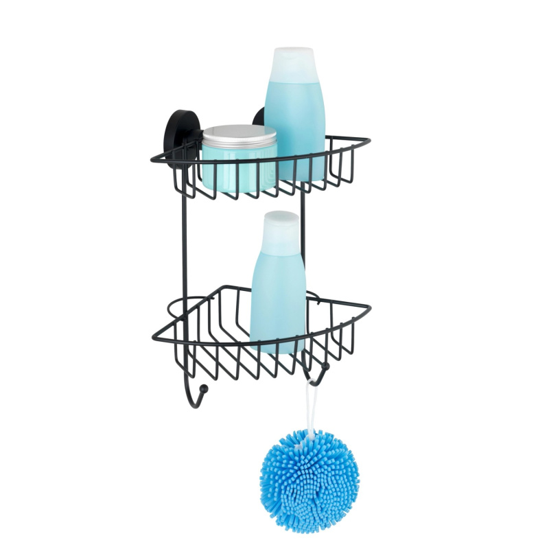 BARI Vacuum-Loc sprchová police, duplexní, kovová, černá, WENKO černá