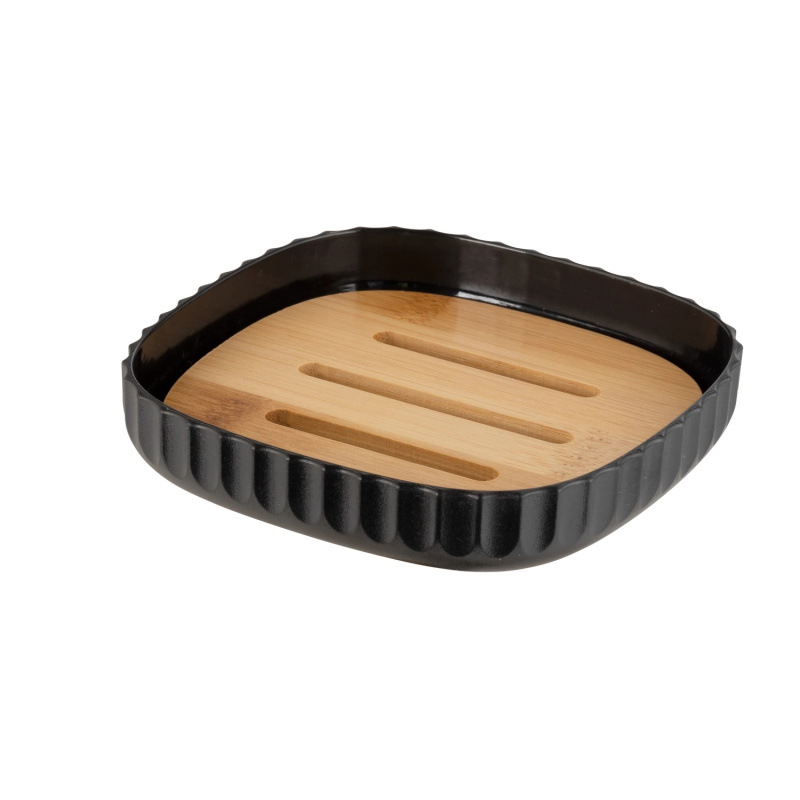 Wenko Mýdlenka Rotello, černá/bambus, 10,6 x 10,6 x 2,1 cm