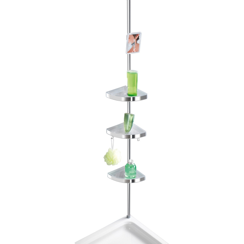 Wenko Teleskopický rohový stojan do sprchy Premium 3 odkládací košíky stříbrný