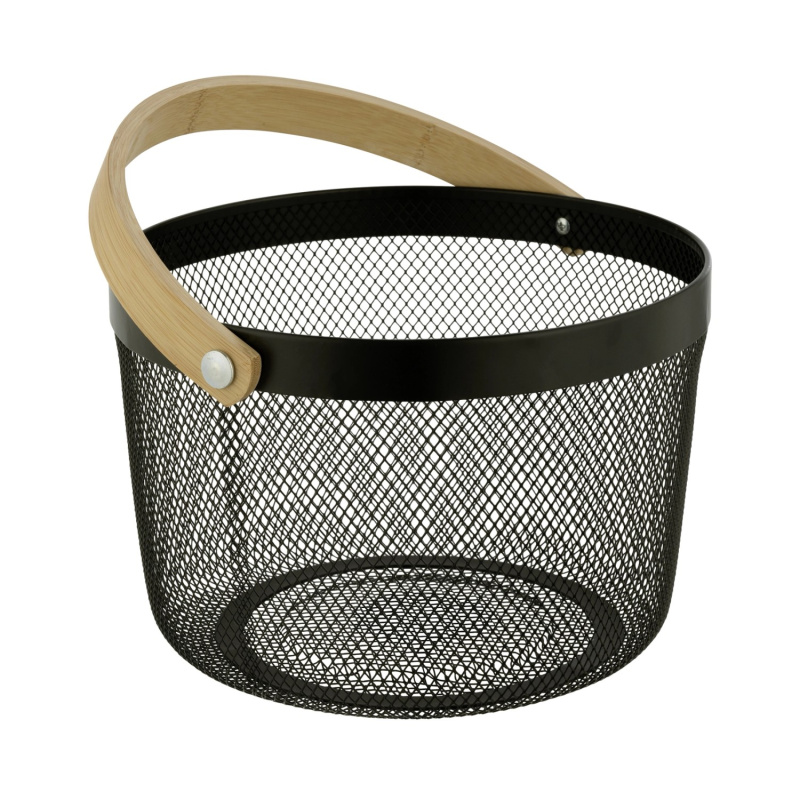 Wenko Koupelnový košík s madlem Bambusa, bambus/černá, pr. 25 x 17 cm