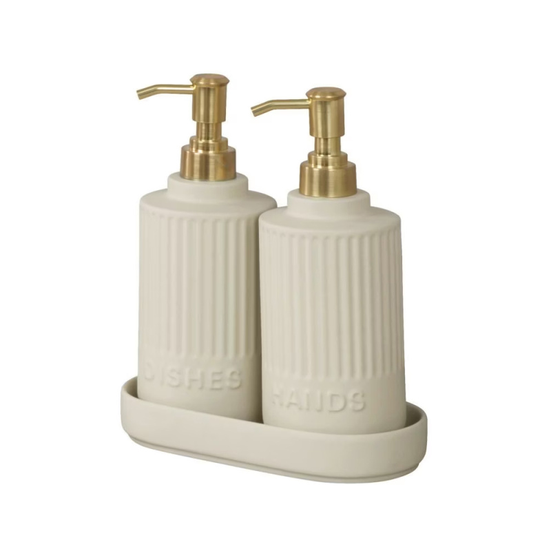 Wenko Sada dávkovačů s podložkou HEIDI, 2 x 550 ml béžová
