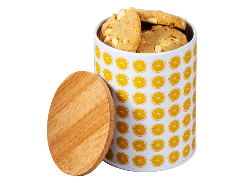 Wenko Kovová dóza s bambusovým víkem (citronová/bílá)