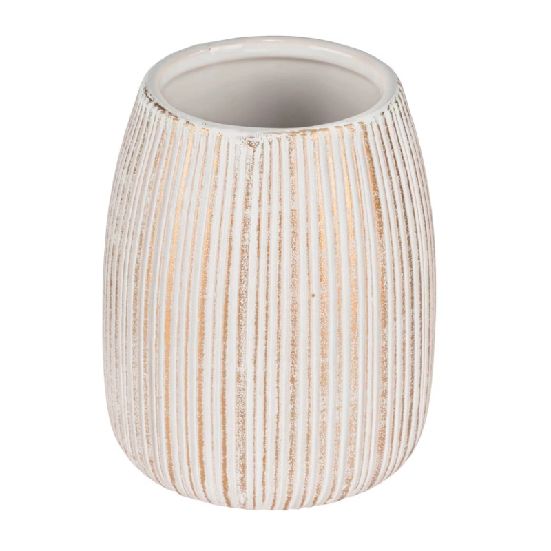 Wenko Keramický kelímek na zubní kartáčky Pascoli, bílá/zlatá,  pr. 9 x 10,5 cm