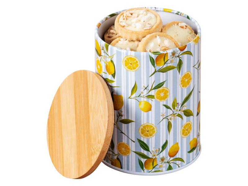Wenko Kovová dóza s bambusovým víkem (citronová/modrá)