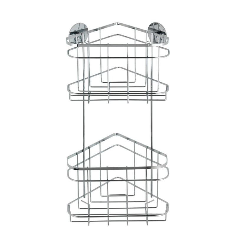 Wenko Turbo-Loc rohový regál 2patrový z lesklé nerez oceli