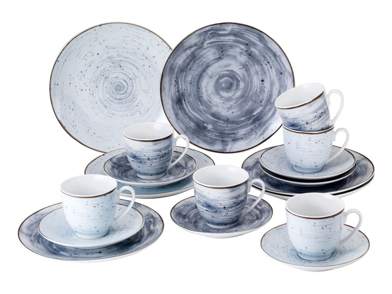 vanWell Sada porcelánového nádobí, 18/24dílná (18dílná sada, modrá)