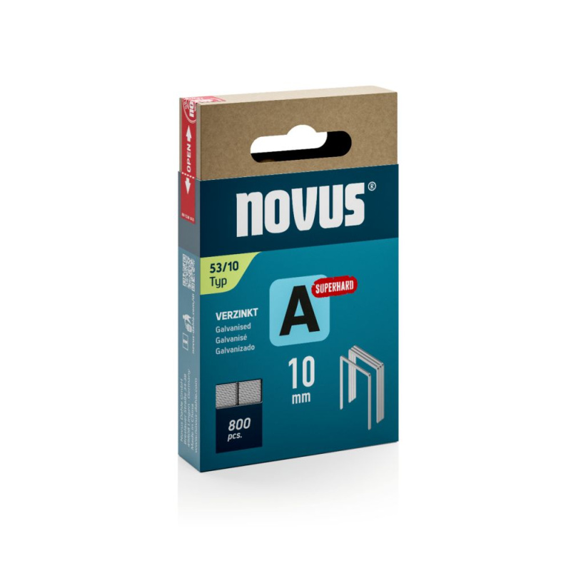 Novus | Spony A typ 53 pro ruční, elektrické a pneumatické sponkovačky Délky: 10 mm, Velikost balení: 800 ks