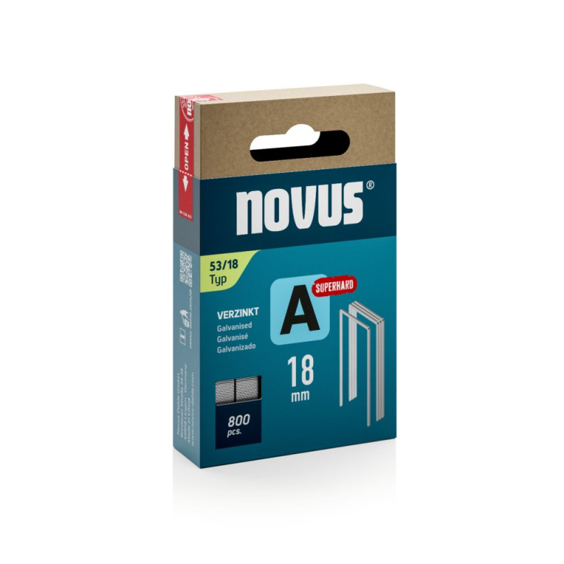 Novus | Spony A typ 53 pro ruční, elektrické a pneumatické sponkovačky Délky: 18 mm, Velikost balení: 800 ks