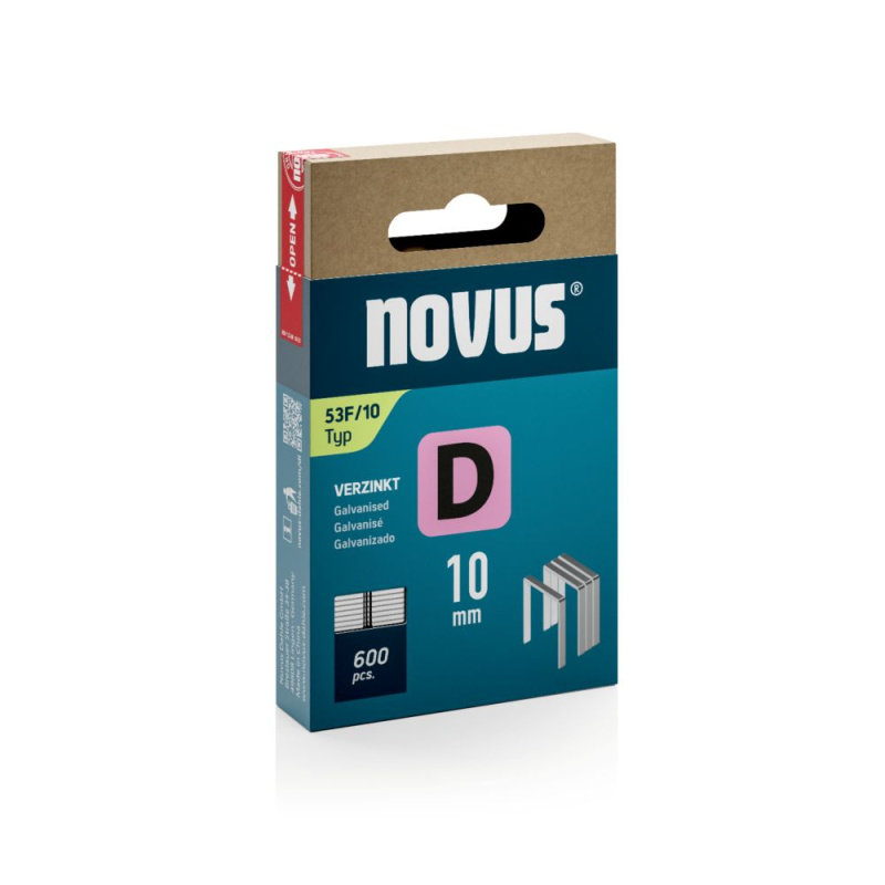 NOVUS | Spony z plochého drátu typ D 53F pro sponkovačky Délky: 10 mm, Velikost balení: 600 ks