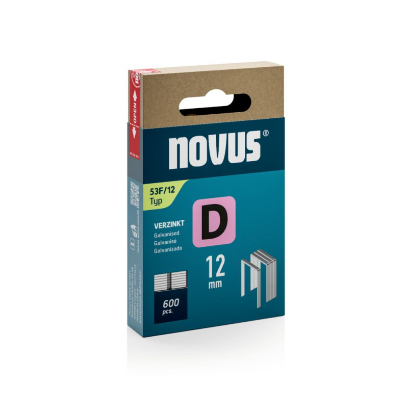NOVUS | Spony z plochého drátu typ D 53F pro sponkovačky Délky: 12 mm, Velikost balení: 600 ks