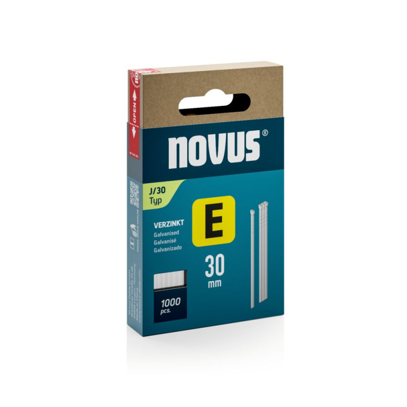 NOVUS | Hřebíky typu E varianta  J pro sponkovačky a hřebíkovačky Délky: 30 mm, Velikost balení: 1000 ks