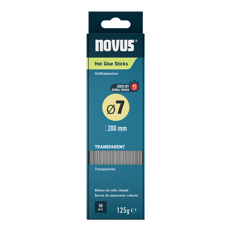 NOVUS Tavné tyčinky - Ø 7 mm, 16 ks, transparentní - 20 cm