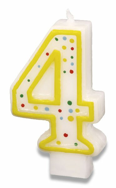 Narozeninová svíčka 7,3cm s puntíčky číslo 4 Amscan