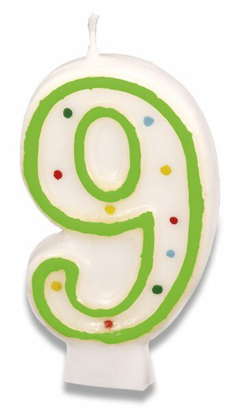 Narozeninová svíčka 7,3cm s puntíčky číslo 9 Amscan