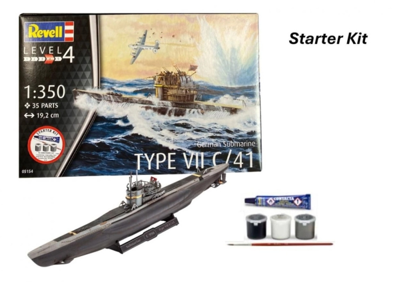 revell starter kit 1:350 německá ponorka type vii c/41 – plastiková stavebnice