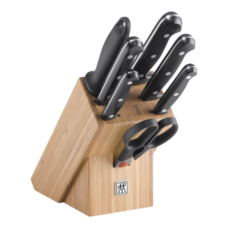 Zwilling Bambusový blok s noži TWIN Chef 2 - kuchyňské nůžky, ocílka a 5 nožů 1002181