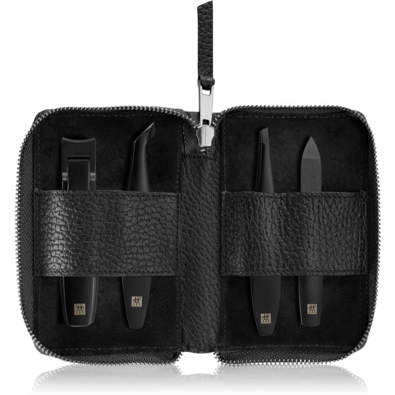 Zwilling Beauty Pánská manikúra Premium Black se štípátkem, černá kůže, 4 ks 97001-004-0