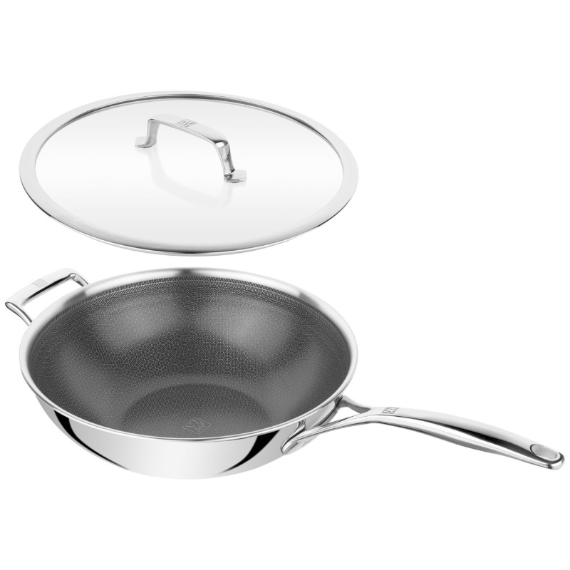 Zwilling Nerezová nepřilnavá wok pánev s hybridním keramickým povrchem Peak s poklicí, Ø 30 cm 1034499
