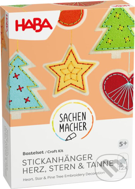 Kreatívna sada Vyšívaná dekorácia Srdce, hviezda a stromček