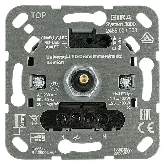 Vložka stmívače Gira System 3000 245500 / 420 W / 230 V / stříbrná Varianta: ivi1