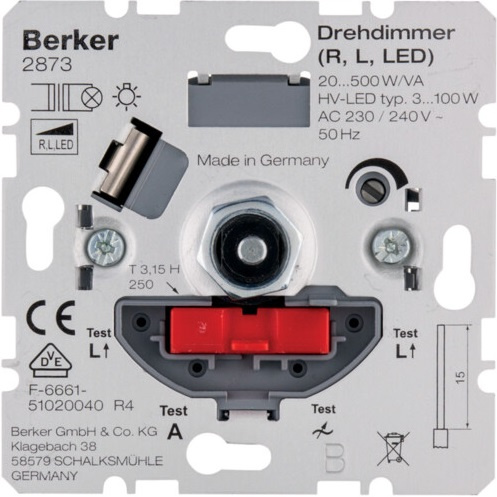 Rotační stmívač Berker 2873 / 230 V / podomítková montáž / kov / plast / stříbrná Varianta: ivi1