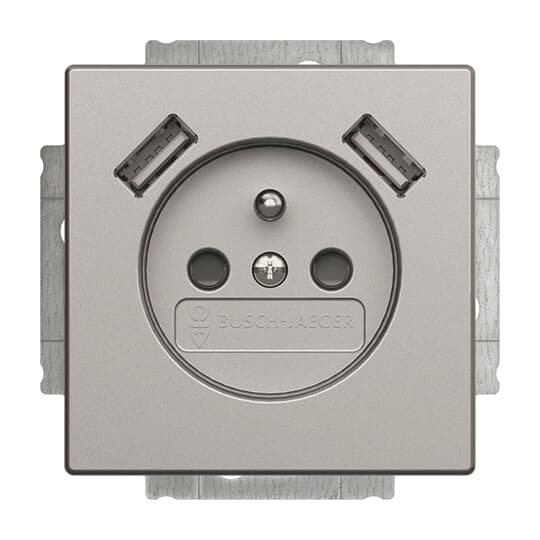 Zásuvka jednonásobná ABB Future 2CKA002017A1890, hliníková stříbrná, s cl., s nab. 2x USB-A