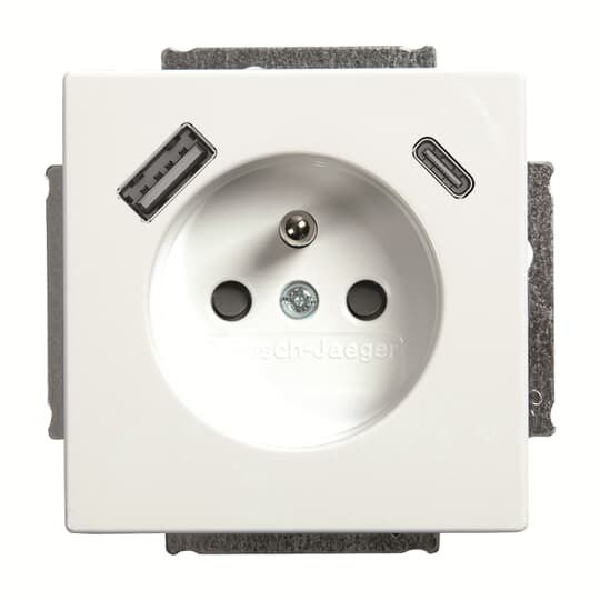 Zásuvka 1násobná ABB 2CKA002017A1916 s kolíkem, s clonkami, s nabíjením USB-A, USB-C studio bílá