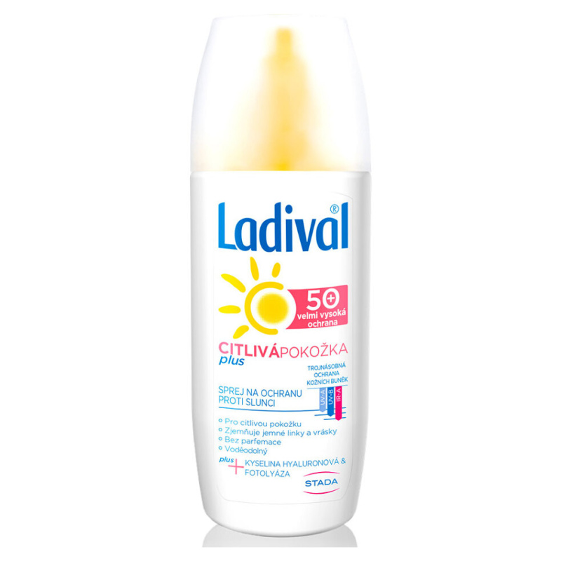 Ladival Citlivá Pokožka Plus transparentní ochranný sprej proti stárnutí pokožky pro citlivou pokožku SPF 50+ 150 ml