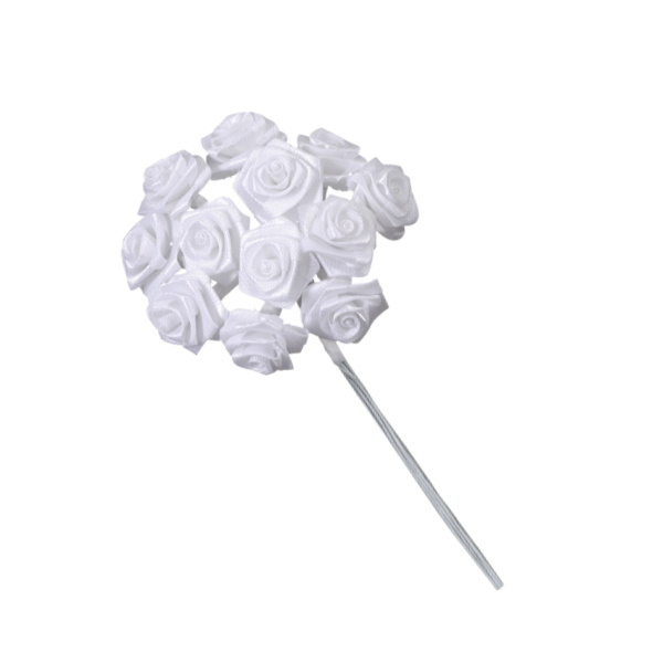 Kytice látkových růžiček - bílá (12ks)