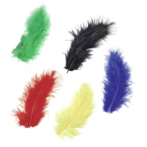 Dekorativní peříčka Marabu mix - žlutá, červená, modrá a zelená a černá 15 ks / 9 cm DAVER, spol. s r.o.