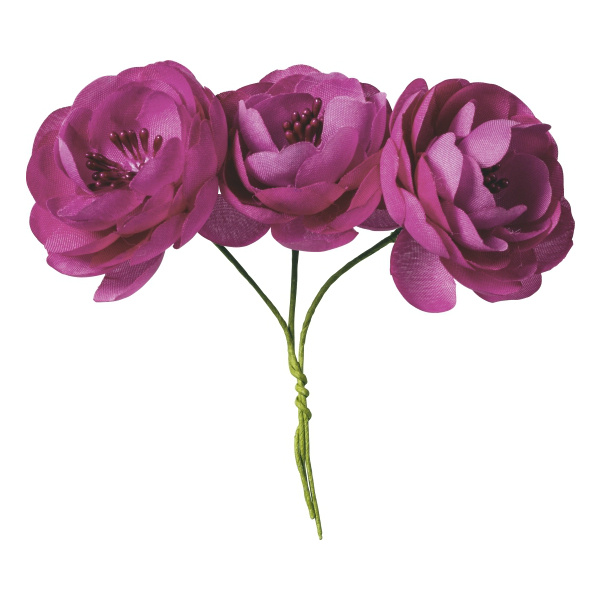 Látkové květiny Pryskyřník - tmavě růžové (9ks)