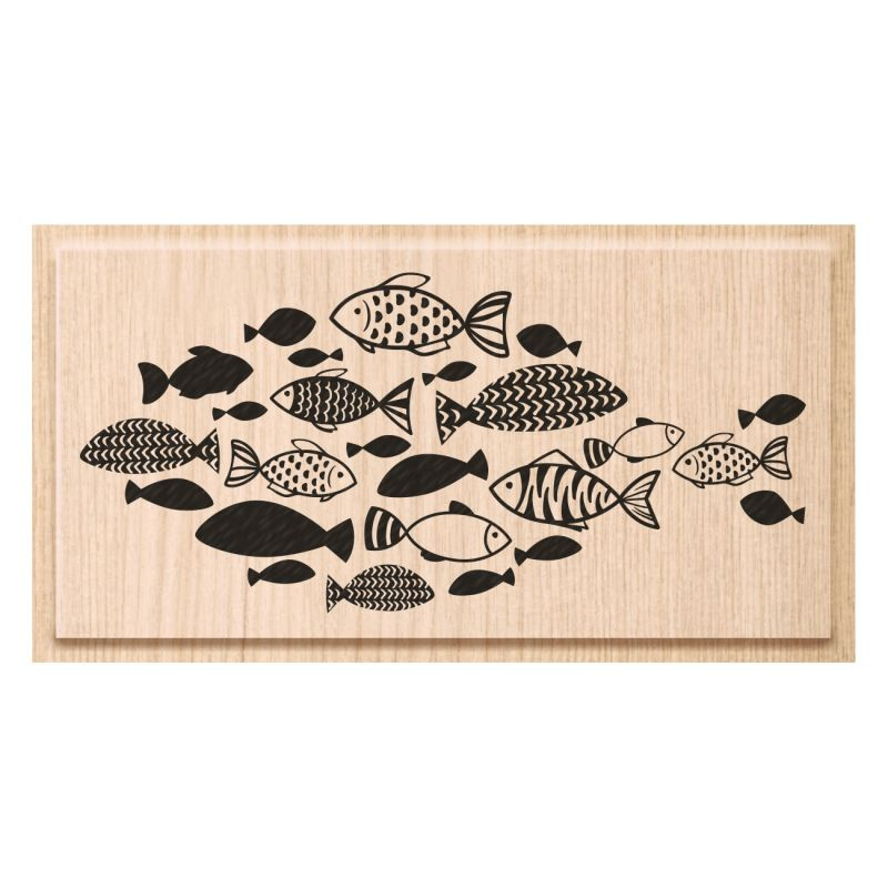 Hejno ryb - gumové razítko na dřevě (1ks)