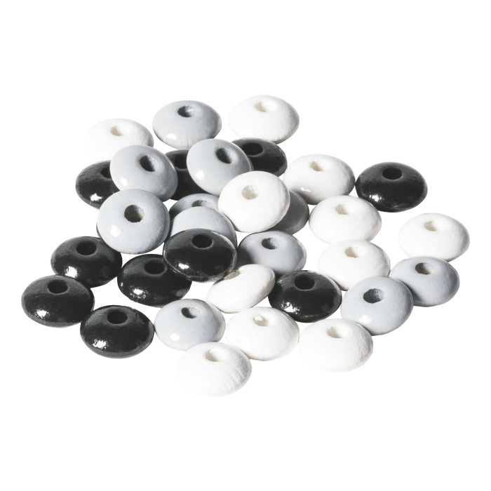 Dřevěné korálky čočky 10mm (33ks) mix černo-bílý