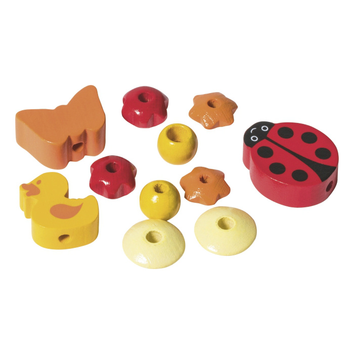 Dřevěné korálky dekorační (11ks) mix žluto-červený