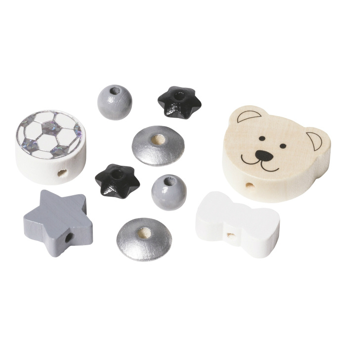 Dřevěné korálky dekorační (10ks) mix šedo-bílý