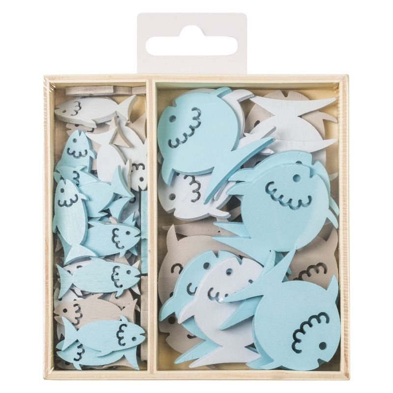 Ryby - mix dřevěných barevných dekorací (54ks)