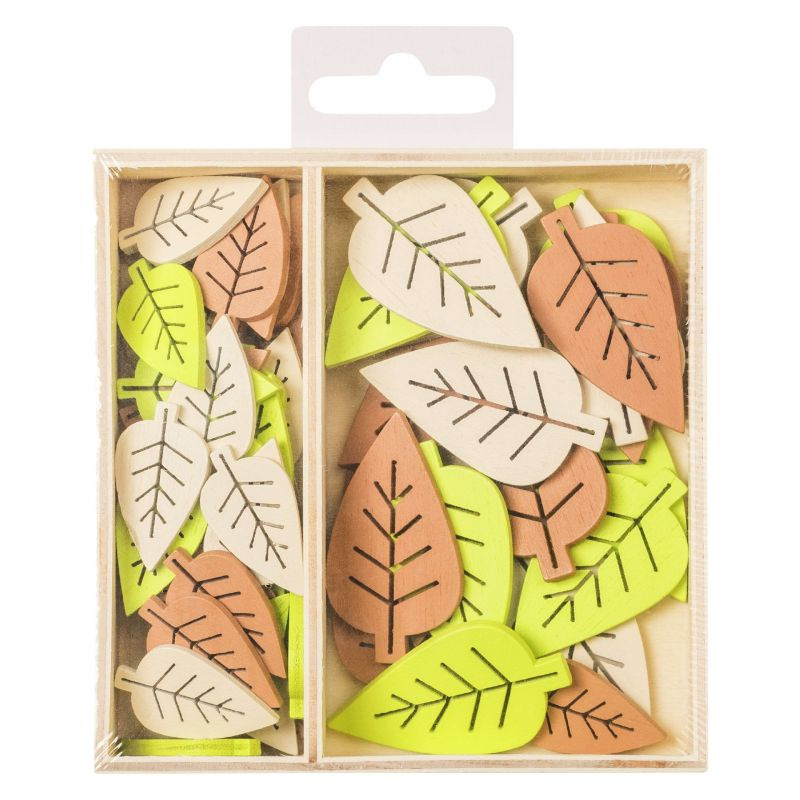Listy - mix dřevěných barevných dekorací (54ks)