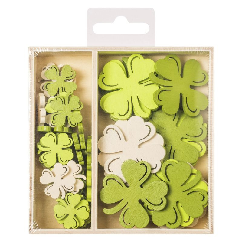 Čtyřlístky - mix dřevěných barevných dekorací (54ks)