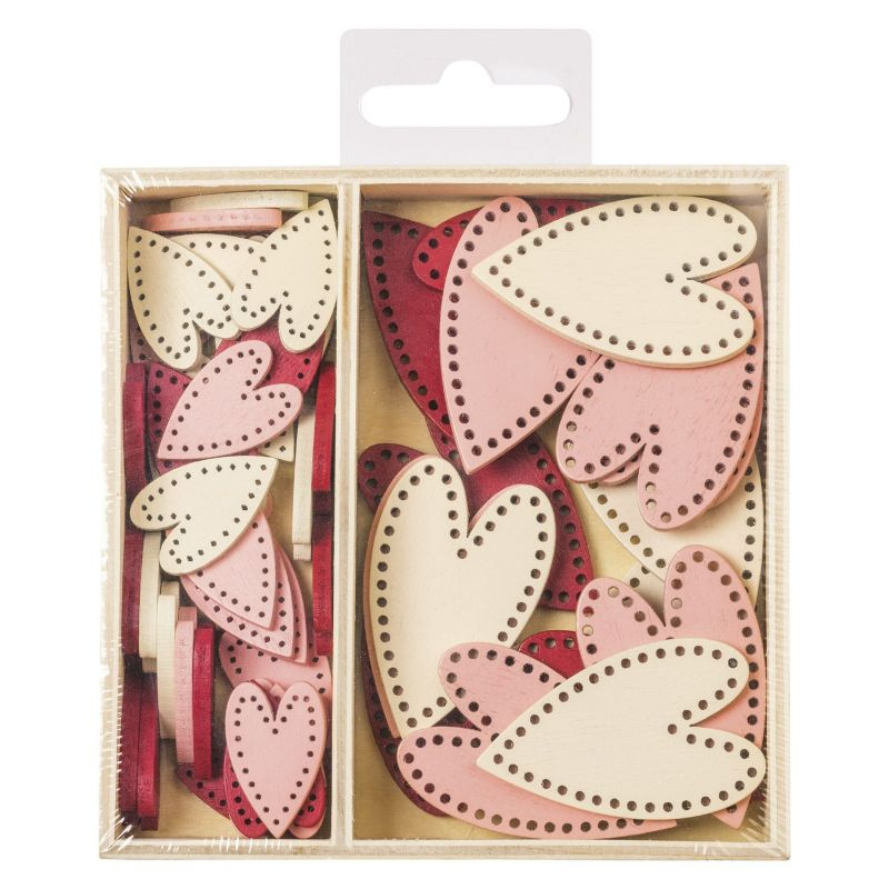 Srdíčka - mix dřevěných barevných dekorací (54ks)