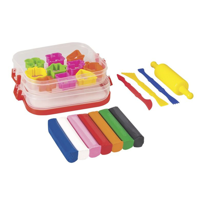 Modelína sada a plastová vykrajovátka (380g, 14ks) tvary