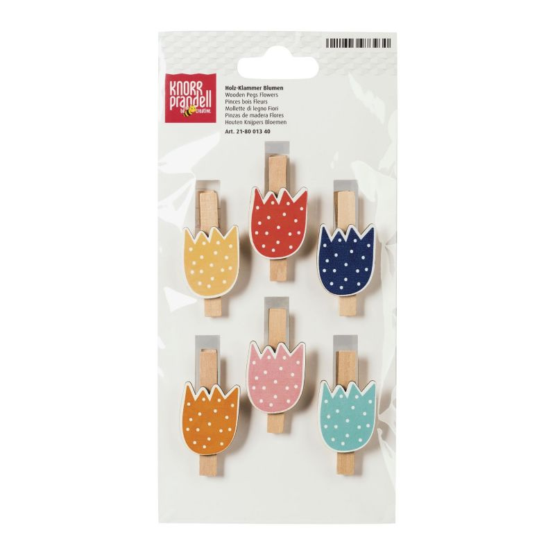 Kolíčky s tulipánem - dřevěné dekorace (6ks)