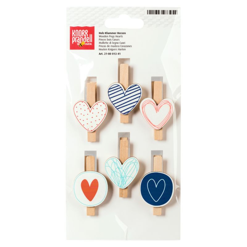 Kolíčky se srdíčkem - dřevěné dekorace (6ks)