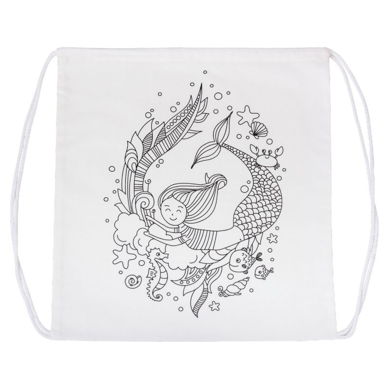 Plátěný batoh se stahovacími šňůrkami Mořská panna (38 x 42 cm)