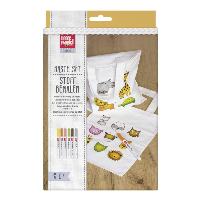 Plátěné tašky s krátkým uchem Zvířátka (2ks) + sada fixů na textil (6ks)