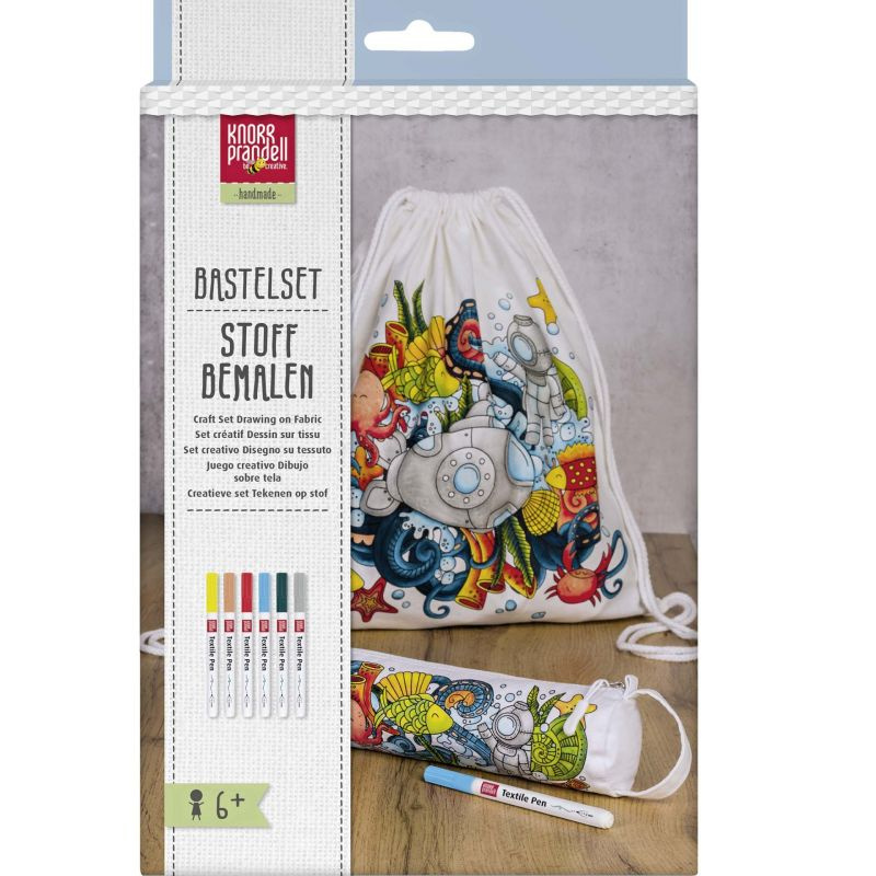 Plátěný batoh a penál Mořský svět + sada fixů na textil (6ks)