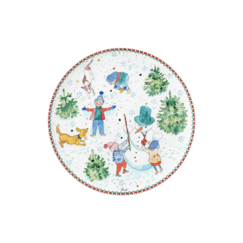 Rosenthal Vánoční talíř na cukroví, Vánoční radovánky – Děti stavějí sněhuláka, Ø 23 cm 02476-727496-10862