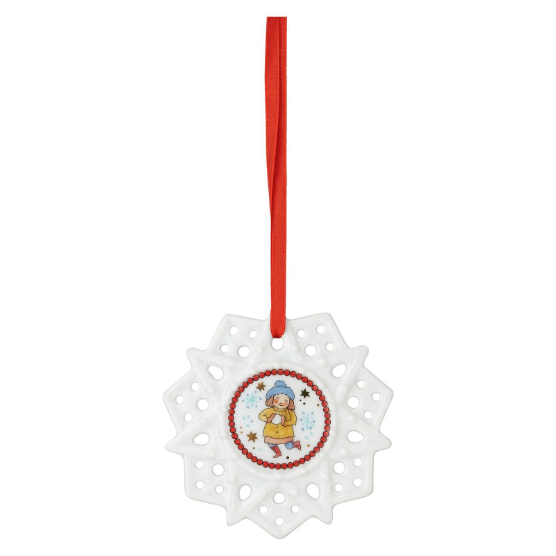 Rosenthal Porcelánová ozdoba Vločka, motiv Děvčátko, Vánoční radovánky, Ø 8 cm 02248-727505-27618